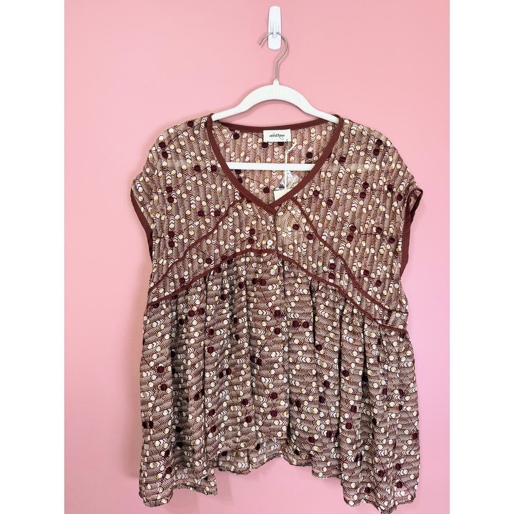 Ootad' Ame Cotton Blend Printed Babydoll Blouse Us Size 8